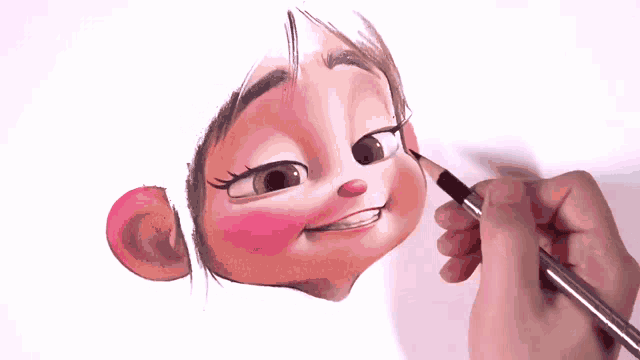 a person is drawing a cartoon girl with a pencil