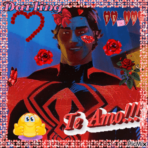 a picture of a man with a heart on his face and the words darling te amo