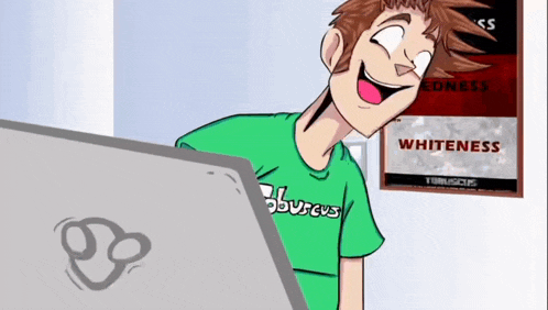 a cartoon of a man wearing a green shirt that says obvsgvs