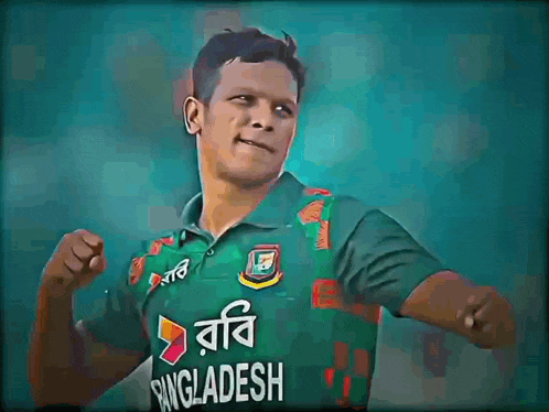 a man is wearing a green shirt that says bangladesh on it