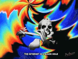 a painting of a skull with the words " the internet is a black hole " below it