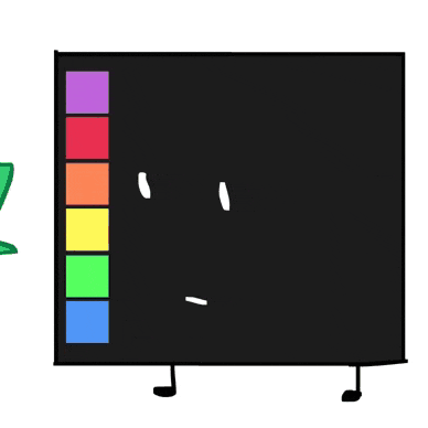 a cartoon drawing of a black box with a rainbow of colors on it .