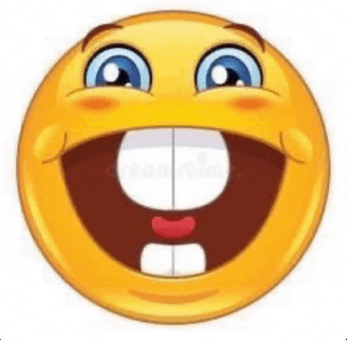 a cartoon smiley face with a big smile and missing teeth on a white background .