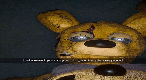 a picture of a stuffed animal with a caption that says " i showed you my springlocks pls respond "