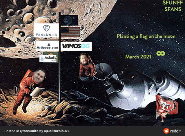 a painting of an astronaut planting a flag on the moon in march 2021
