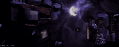 a black and white image of a person standing in the dark with a purple background .