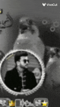 a black and white photo of a man in a circle with the vivacut logo on the bottom right