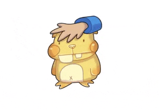 a cartoon hamster with a blue hand on its head