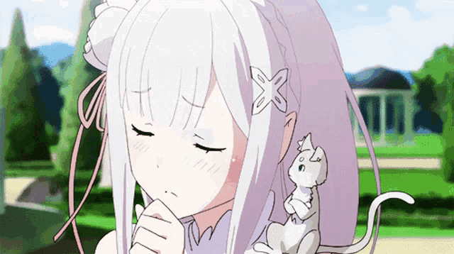 a girl with white hair has a flower in her hair