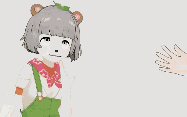 a cartoon girl with a leaf on her head and the words " 待っ て 待っ て 待っ て "