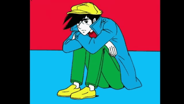 a cartoon of a man wearing a yellow hat