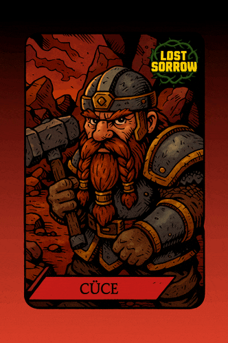 a card for lost sorrow shows a bearded dwarf holding a hammer