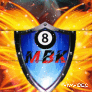 a shield with a pool ball and the word mbk on it