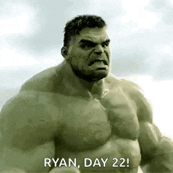 a close up of a hulk with the words `` ryan , day 22 ! ''
