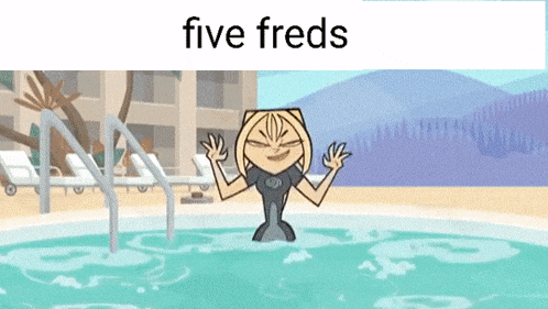 a cartoon of a girl in a swimming pool with the word five freds above her