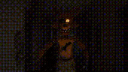 a fox with a glowing eye is standing in the dark .