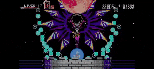 a screenshot of a video game with a skeleton holding a sword in front of a moon .