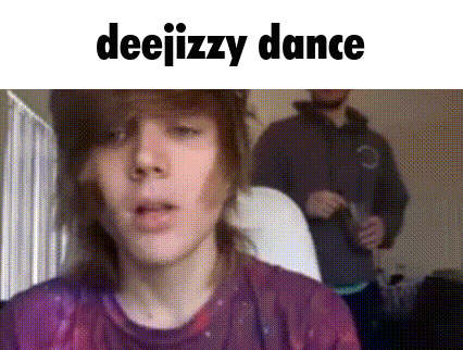 a man in a purple shirt is standing in front of a sign that says deejizzy dance .