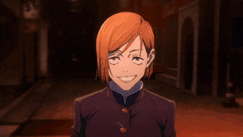 a cartoon character with orange hair is smiling in front of a building with the number 3 on it
