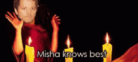 a picture of a man and candles with the words misha knows best on the bottom