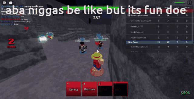 a screen shot of a video game with the words aba niggas be like but its fun doe