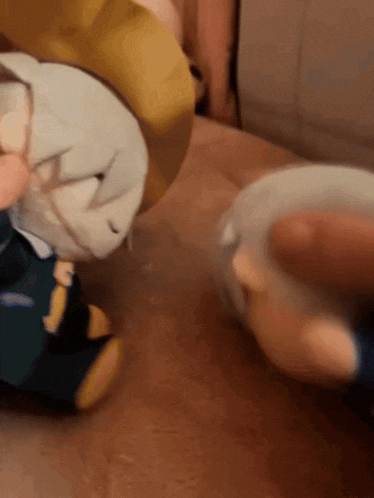 a person is holding a stuffed animal with the letter j on it
