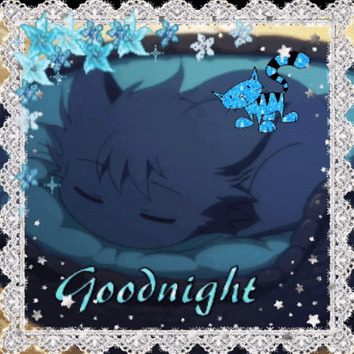 a picture of a cat sleeping with the words goodnight written below it