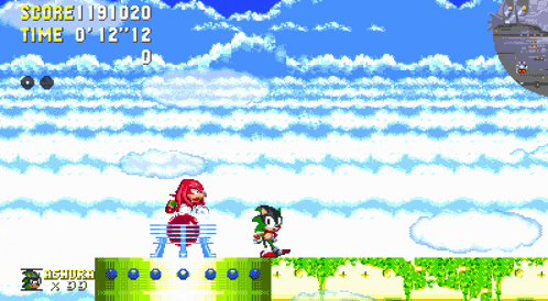 a sonic the hedgehog video game shows knuckles and sonic
