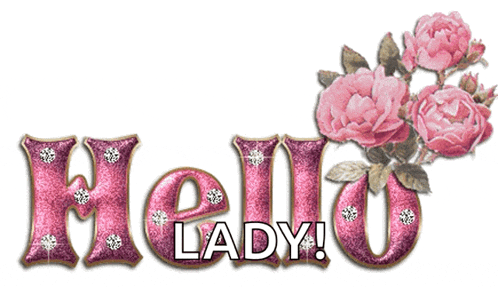 a hello lady sign with pink roses on a white background