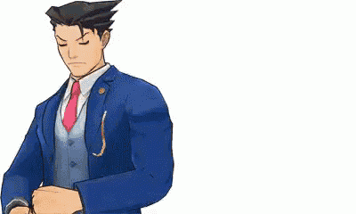 a man in a blue suit and pink tie is pointing