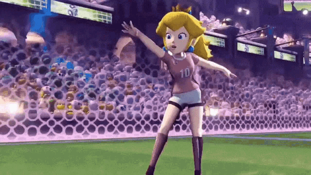 peach is wearing a number 10 jersey and shorts