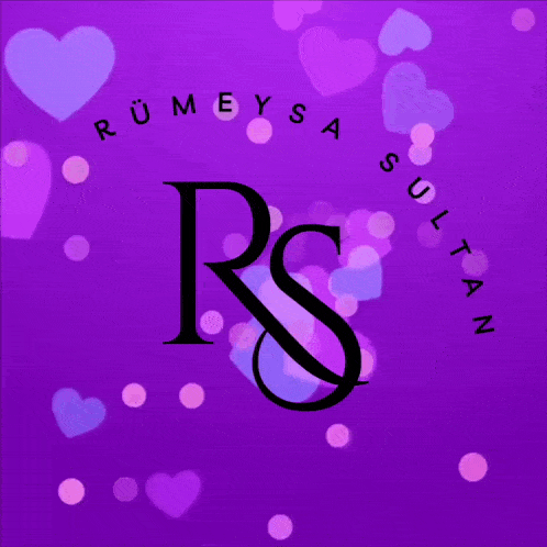 a purple background with hearts and the letter rs in the middle