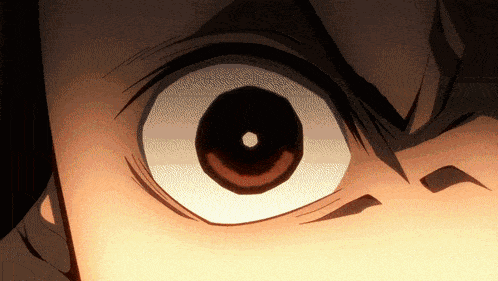 a close up of a cartoon character 's eye