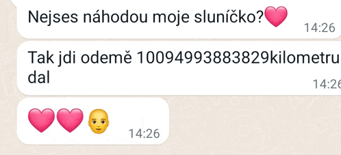 a screenshot of a text message that says nejses nahodou moje sluničko
