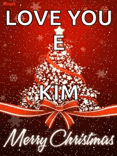 a christmas card with a christmas tree and the words love you e kim merry christmas
