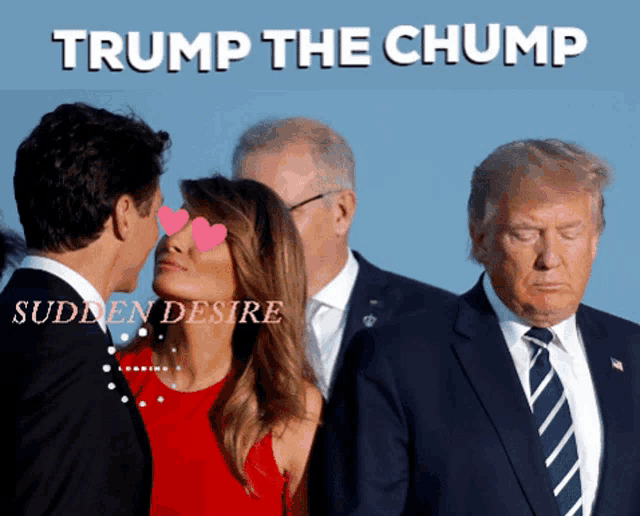 a man kissing a woman on the cheek with the words trump the chump