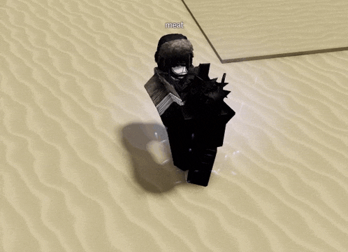 a person in a video game with the name meat on the bottom right corner