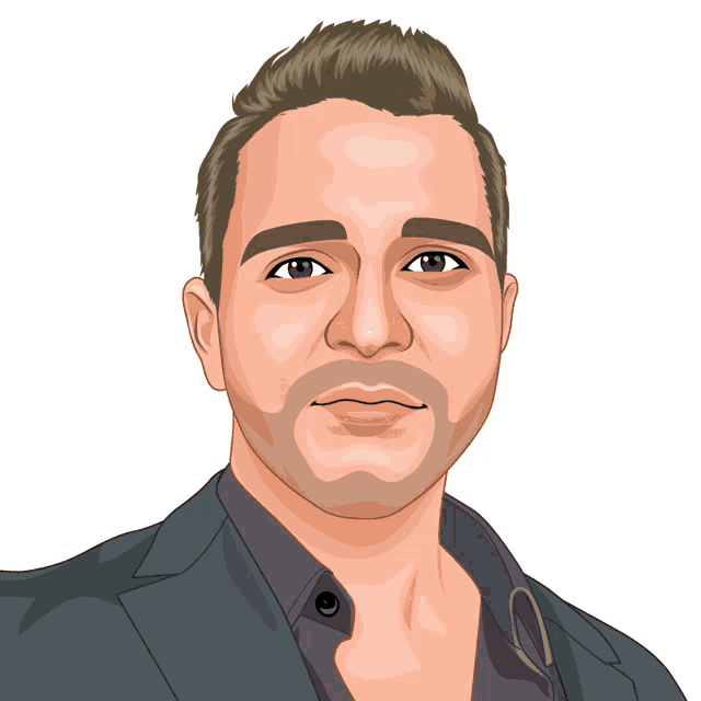 a cartoon drawing of a man wearing a suit