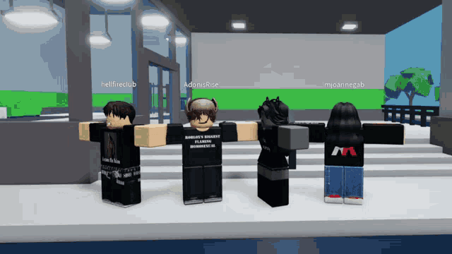 a group of roblox characters are standing next to each other with their arms outstretched
