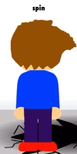 a cartoon character is standing in front of a white wall with the word spin above him