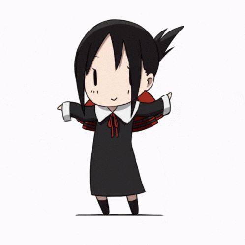 a cartoon of a girl in a black dress with a scarf around her neck