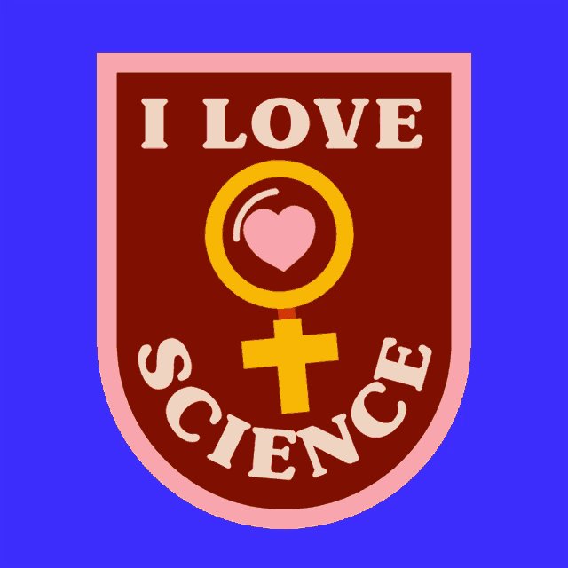 a badge that says " i love science " on it