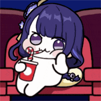 a cartoon of a girl sitting in a chair drinking from a red cup