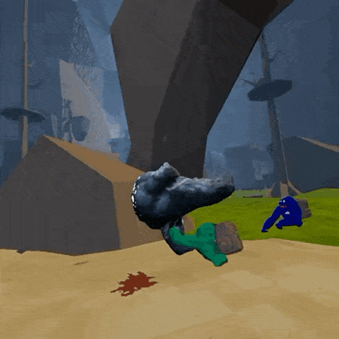 a video game character is laying on the ground with blood on the floor