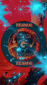 a red background with a circle that says team g on it