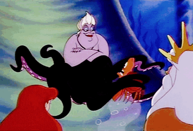 a group of cartoon characters including ariel and ursula are in a scene from the little mermaid