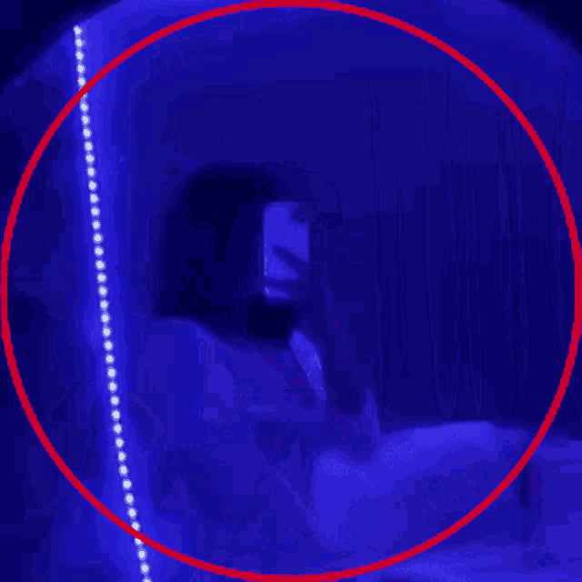 a woman taking a picture of herself in a mirror with a red circle around it