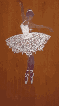 a drawing of a ballerina with a white lace tutu