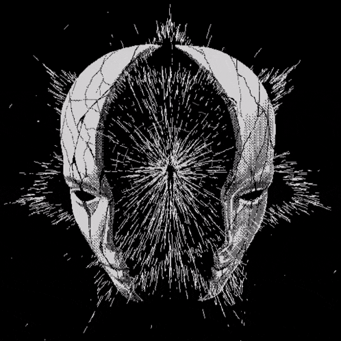a black and white drawing of a person 's head with a mask on it
