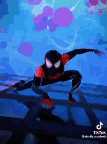 a tiktok video of a spider-man in a spiderman suit